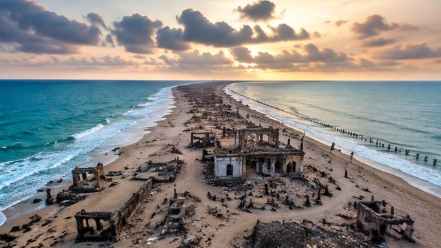 Dhanushkodi ghost town ruins on the beach