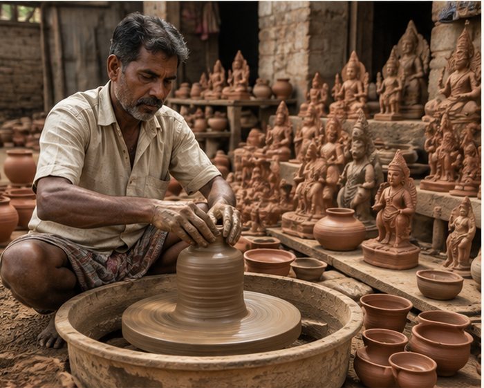 Vilachery pottery artisan at work