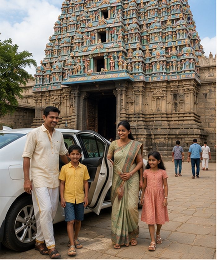 Family temple sightseeing trip